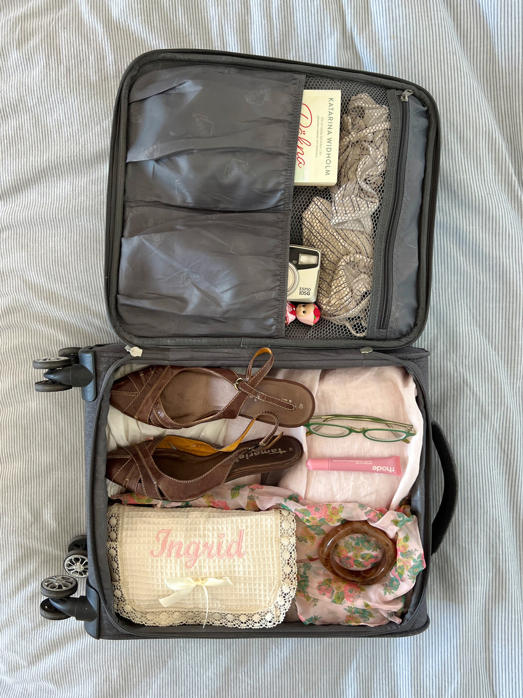 Personalized Embroidered makeup bag in suitcase. Pinterest aesthetic. Cosmetic & Toiletry Bags